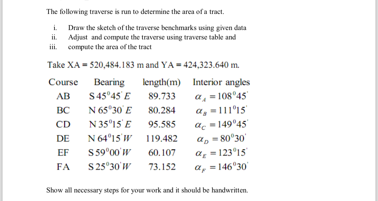 The following traverse is run to determine the