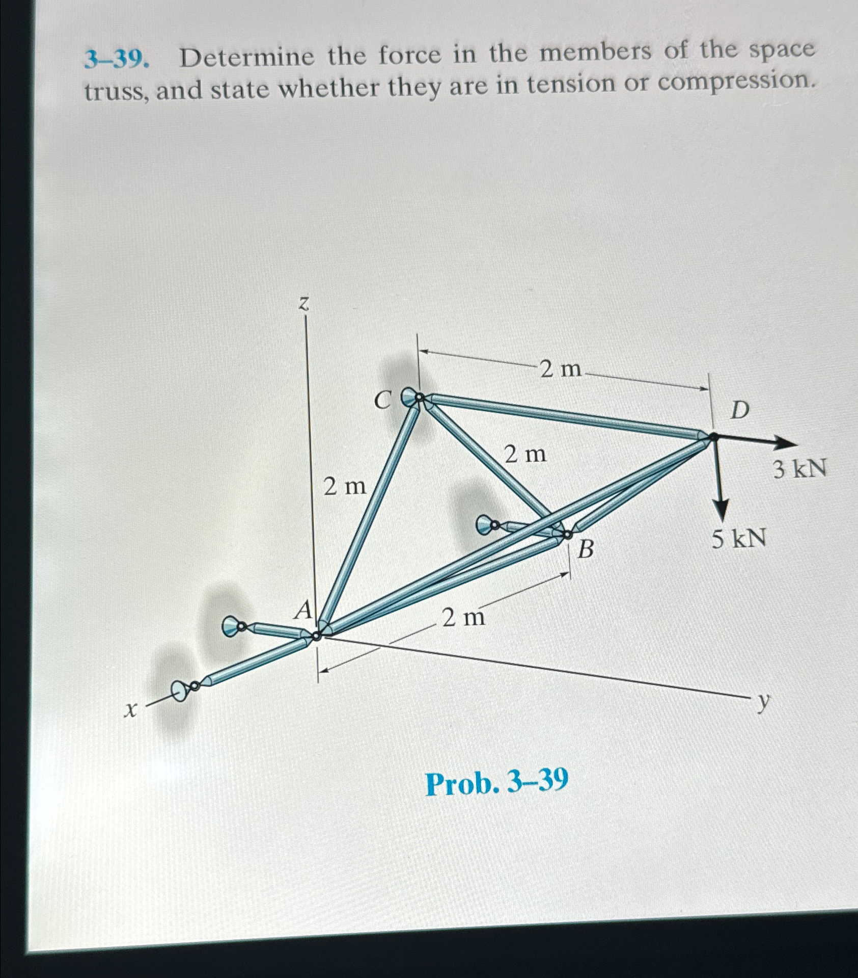 3 - 3 9 . Determine the force in the members of