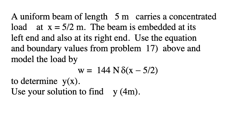 A uniform beam of length 5 m carries a