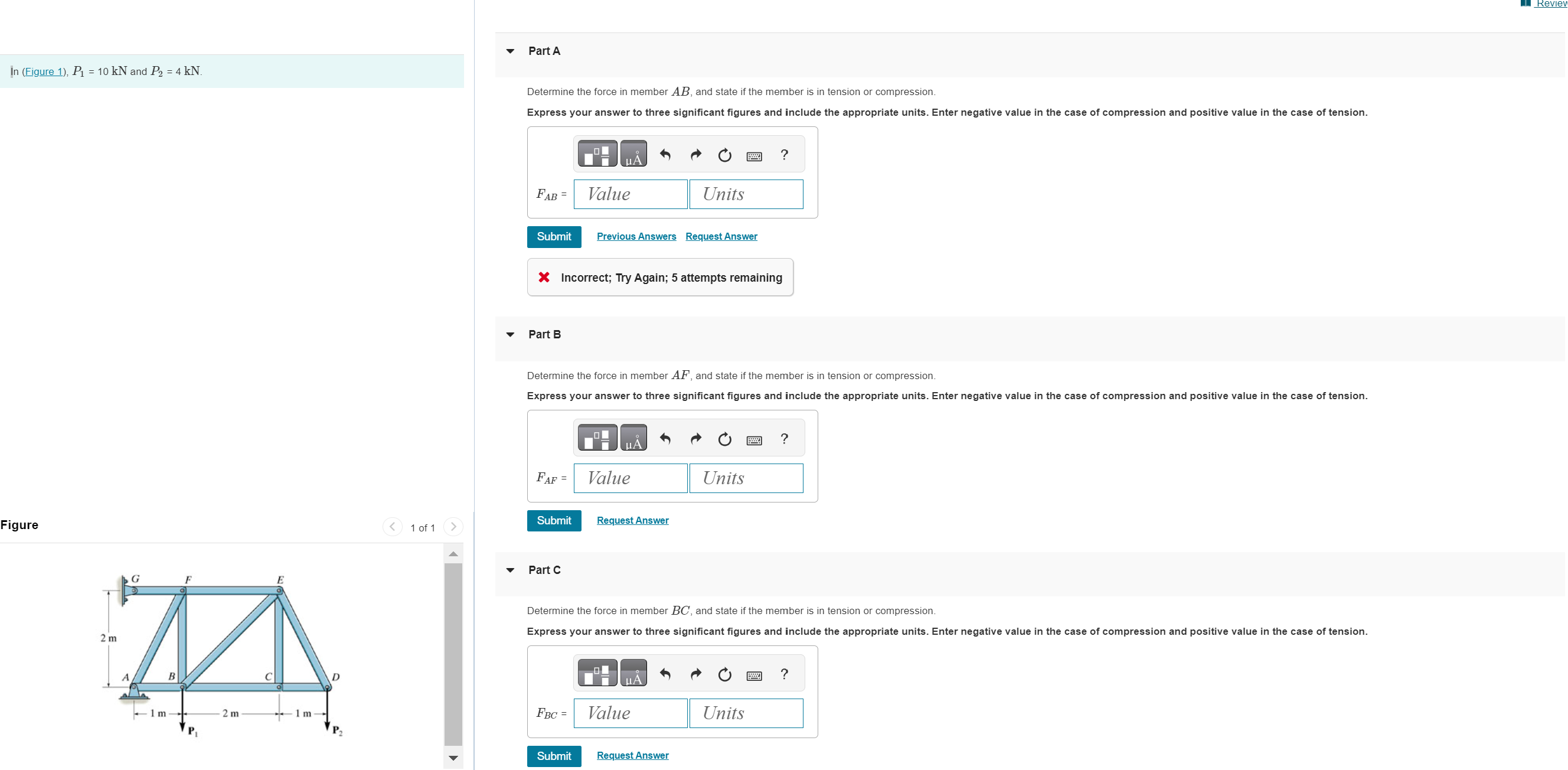 In ( Figure 1 ) , P 1 = 1 0 k N and P 2 = 4 k N .