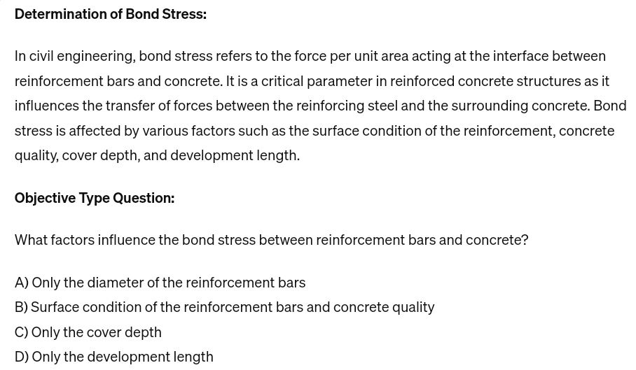 Determination of Bond Stress: In civil