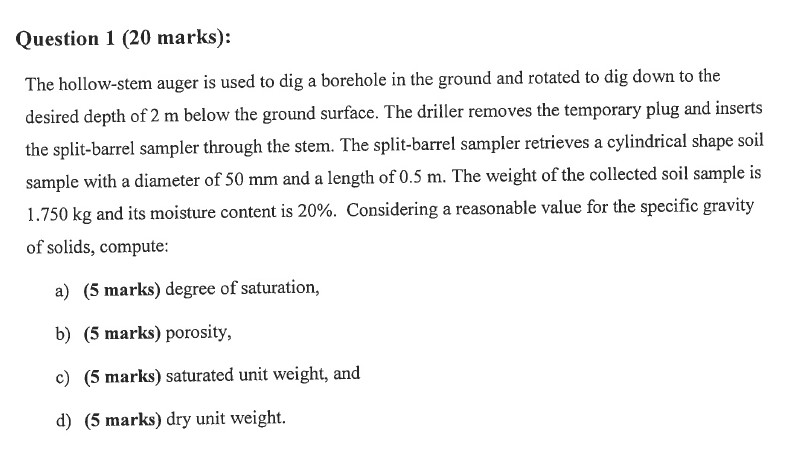 Question 1 ( 2 0 marks ) : The hollow - stem