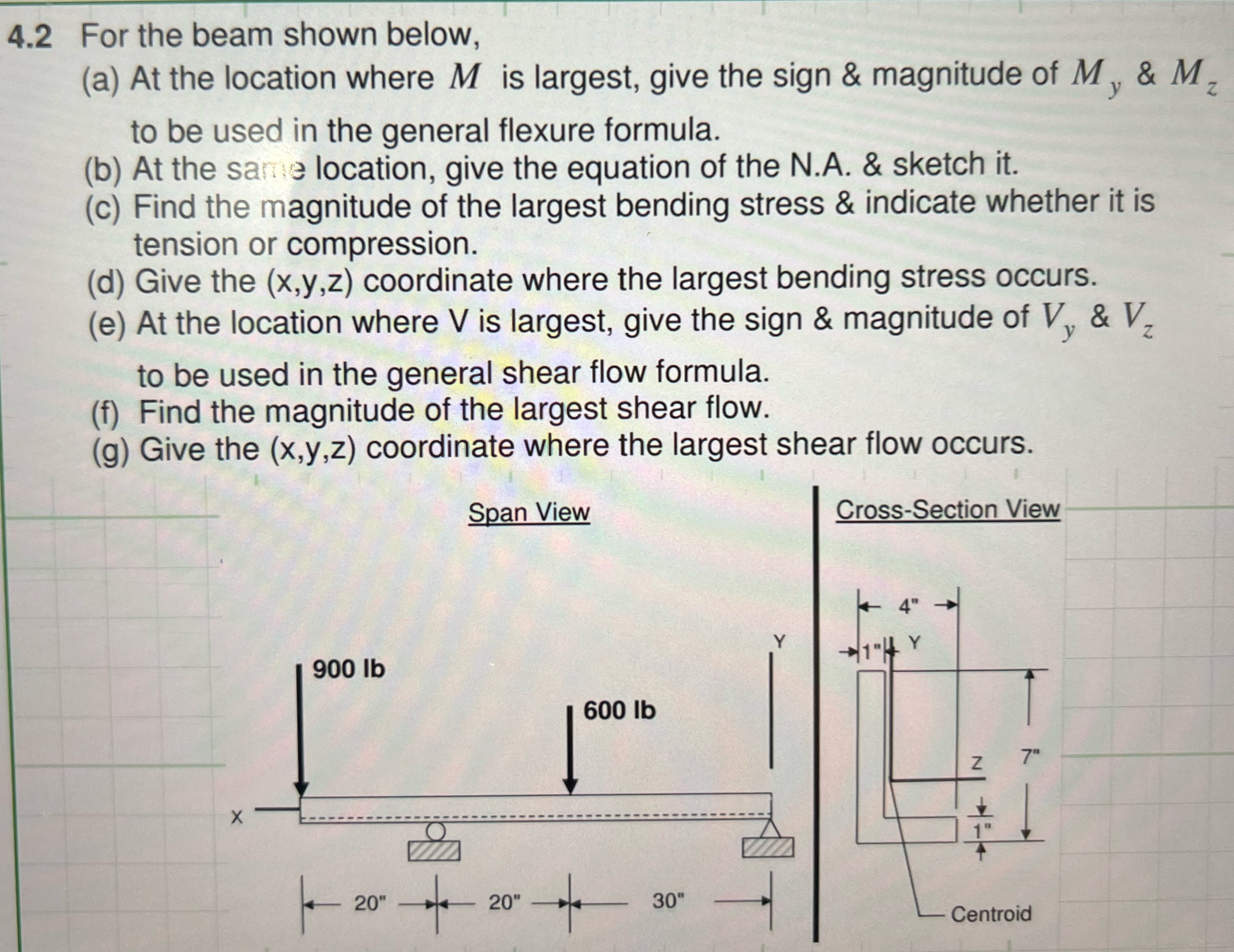 SOME ANSWERS ARE ( Vy = - 9 0 0 lb , My = 0 , and