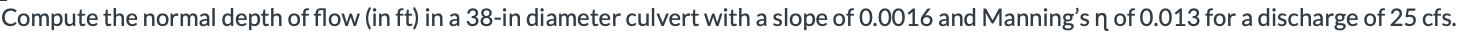 Compute the normal depth of flow ( in f t ) in a