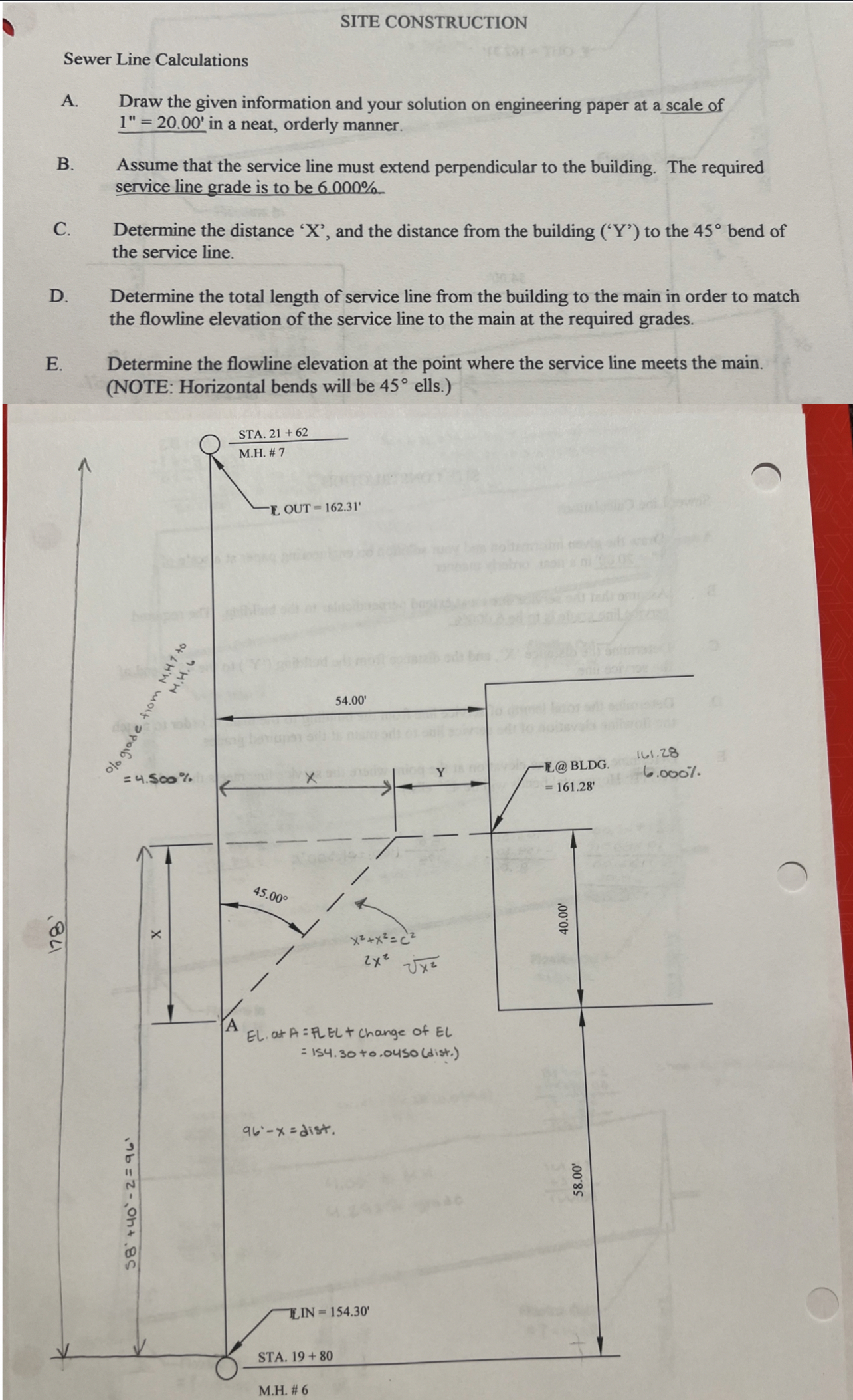 Sewer Line Calculations A . Draw the given