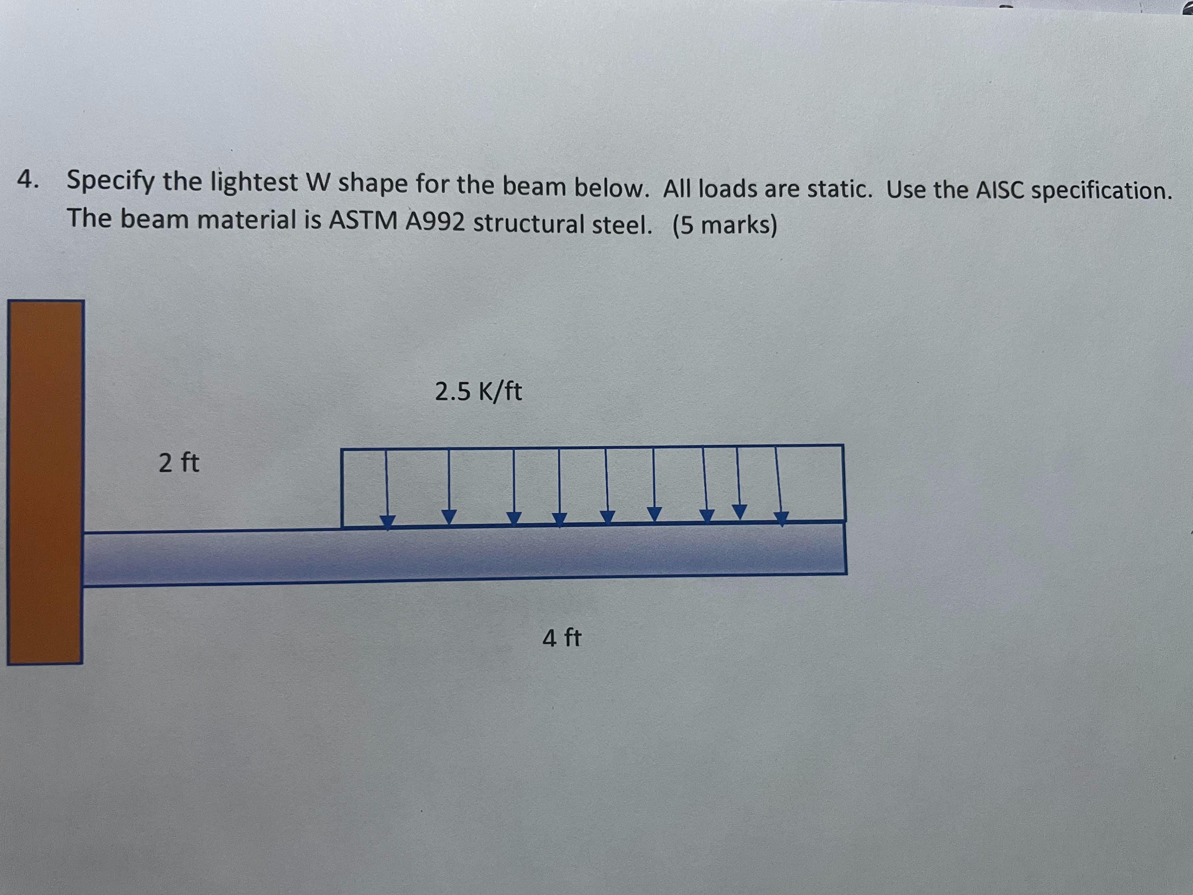 Specify the lightest W shape for the beam below.