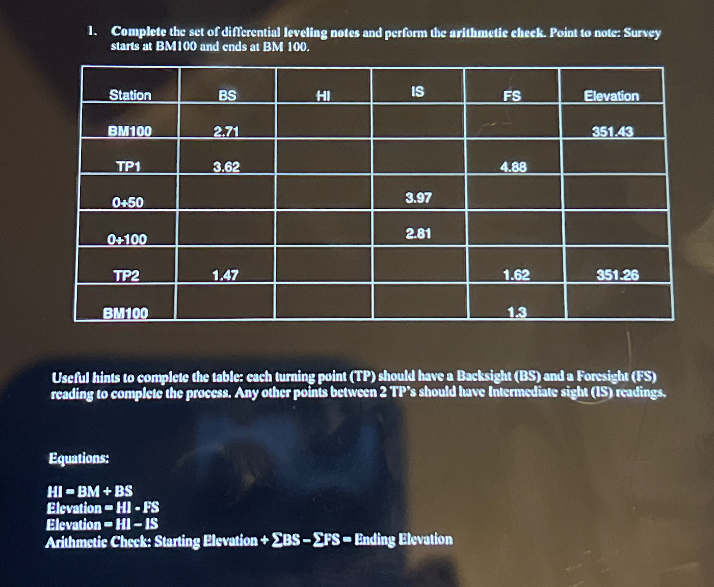 Complete the following set of differential