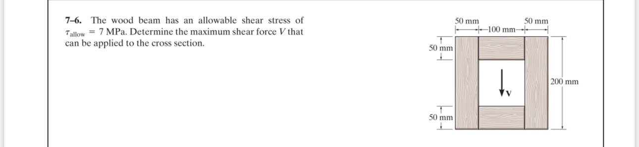 7 - 6 . The wood beam has an allowable shear