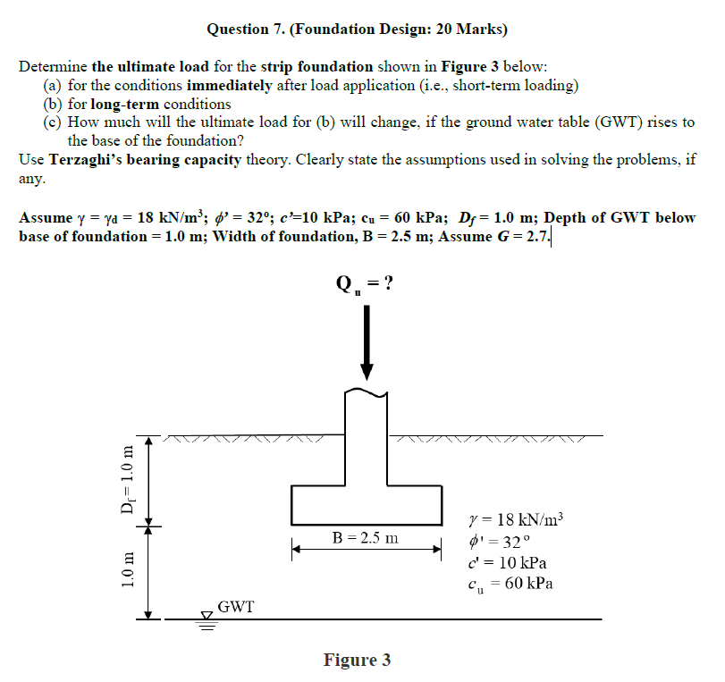 Question 7 . ( Foundation Design: 2 0 Marks )