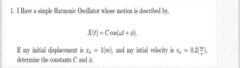 I Have a simple Harmonic Oscillator whose motion