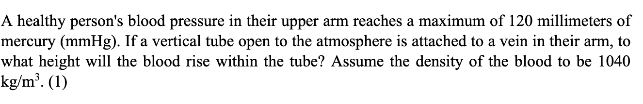A healthy person's blood pressure in their upper