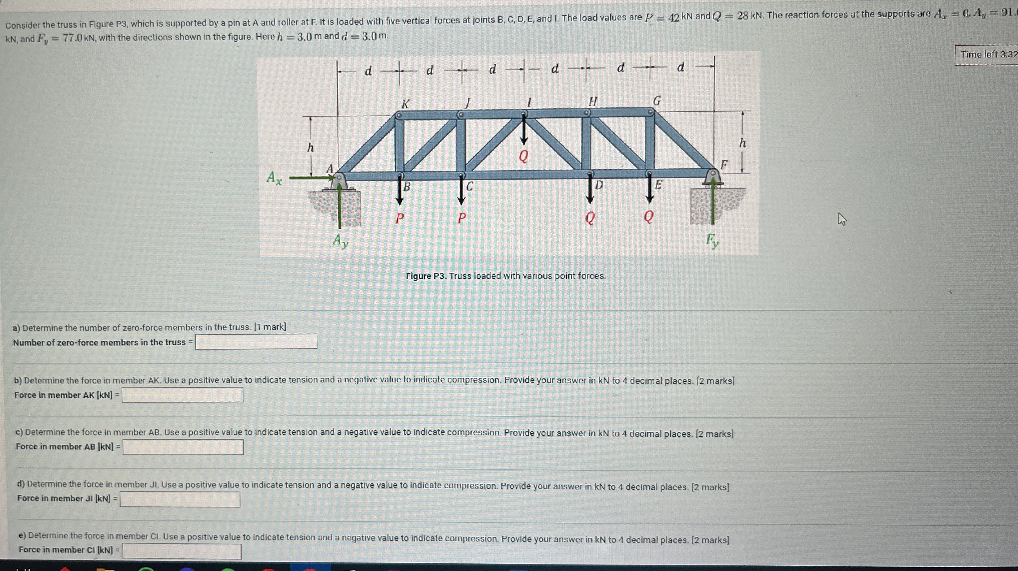 k N , and F y = 7 7 . 0 k N , with the directions