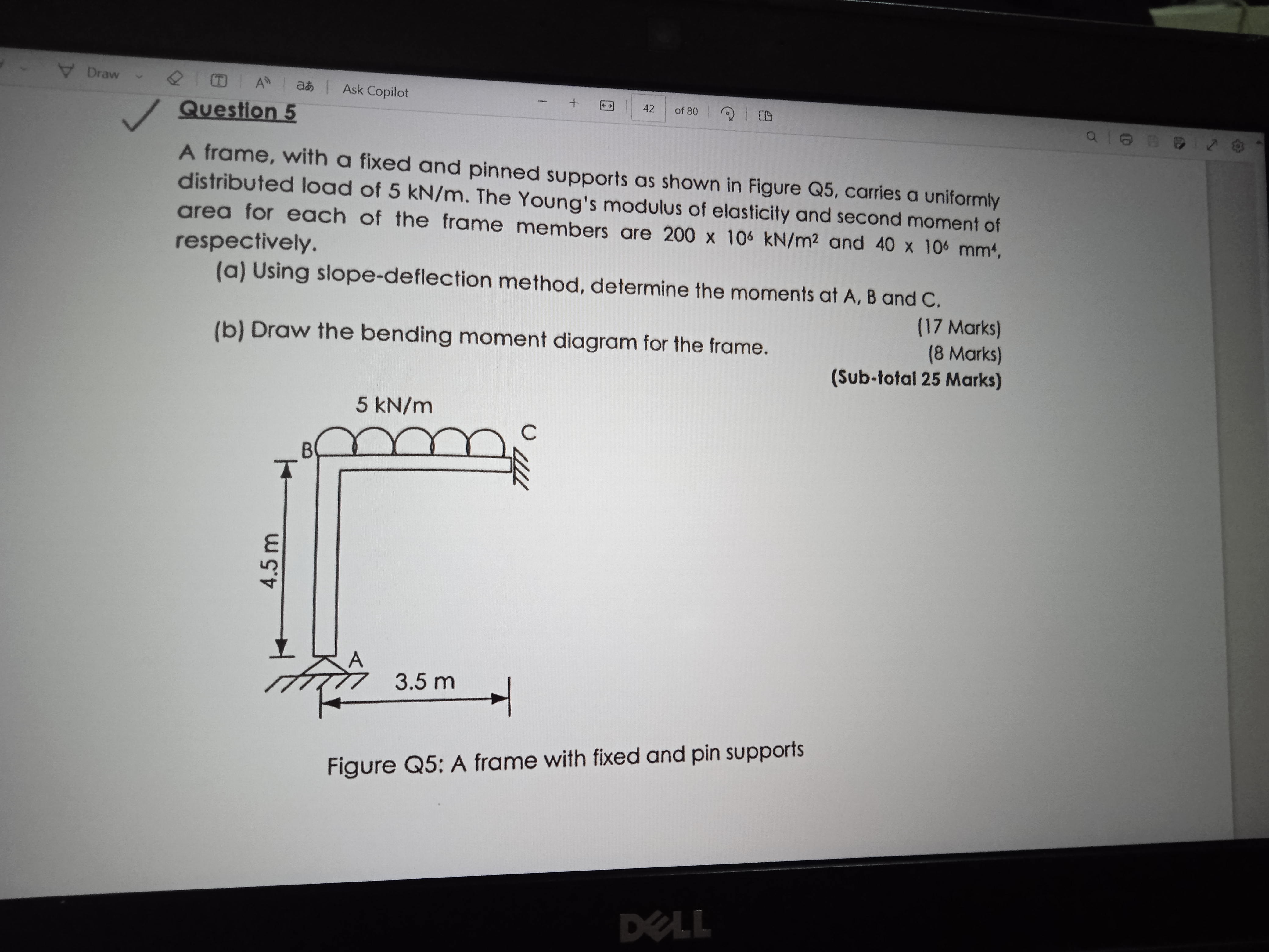 7 Question 5 A frame, with a fixed and pinned