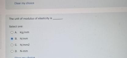 Clear my choice The unit of modulus of elasticity