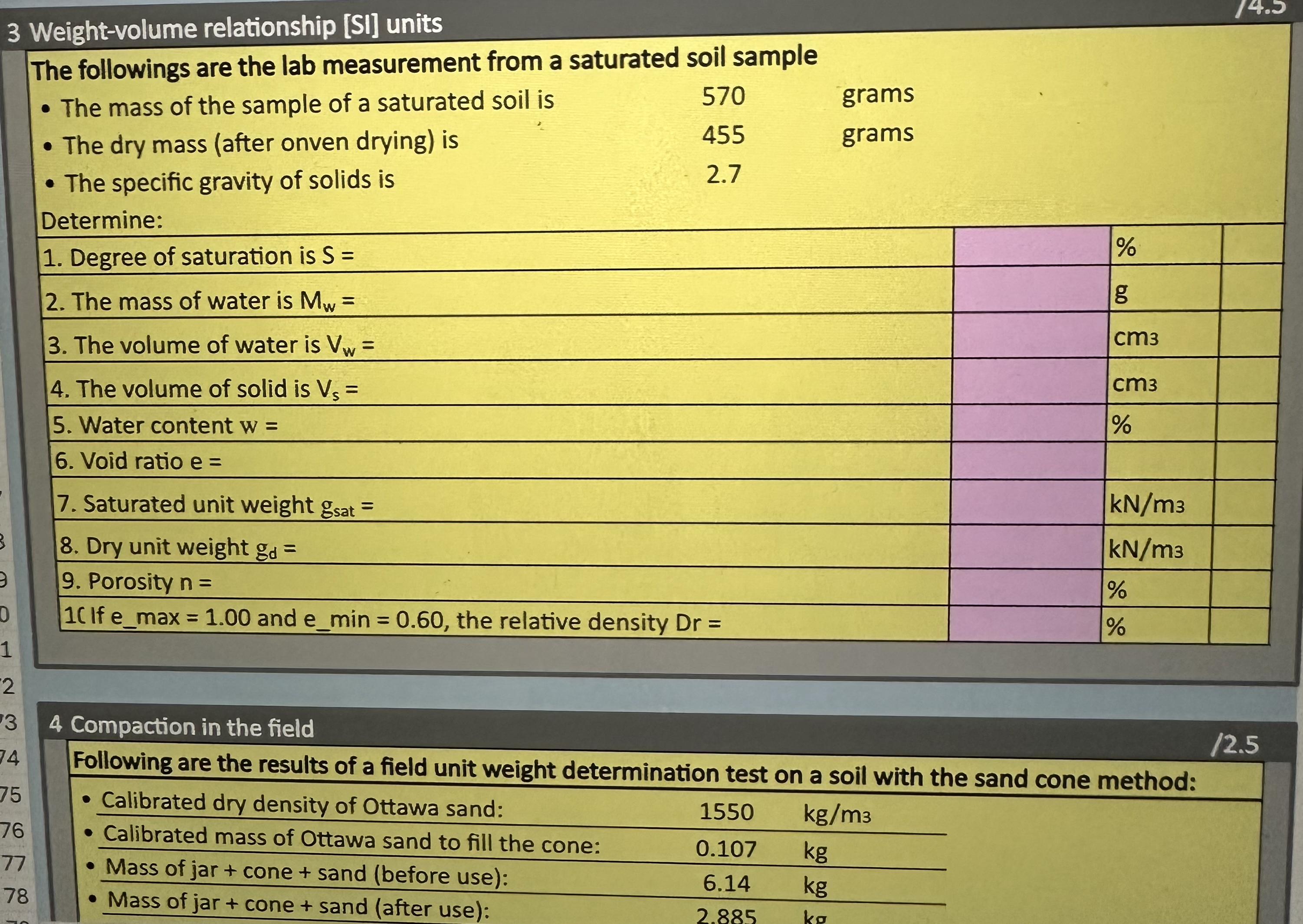3 Weight - volume relationship [ SI ] units The