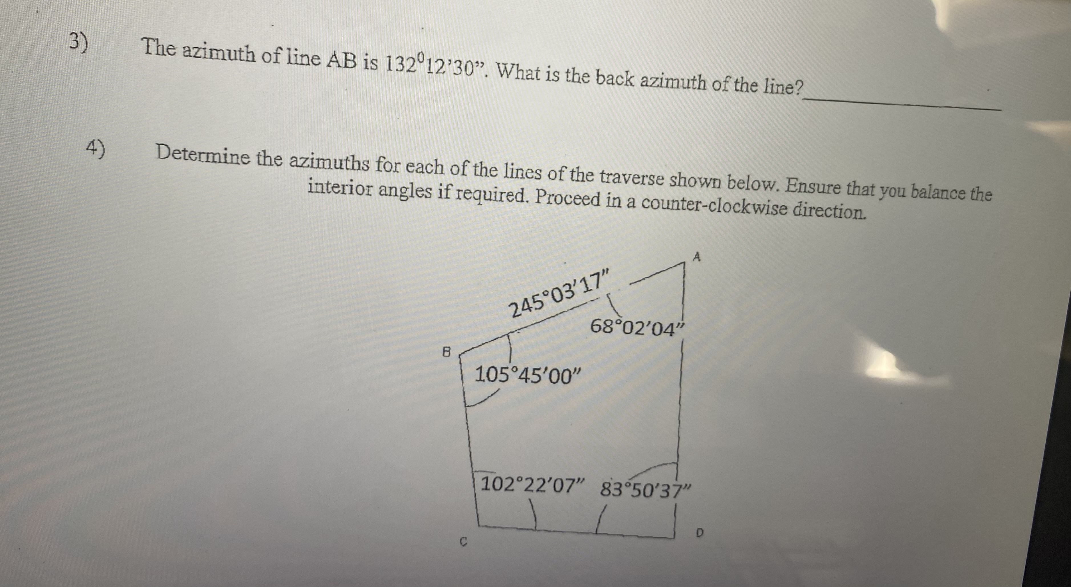 1 - The azimuth of line AB is 1 3 2 1 2 ' 3 0 ' '