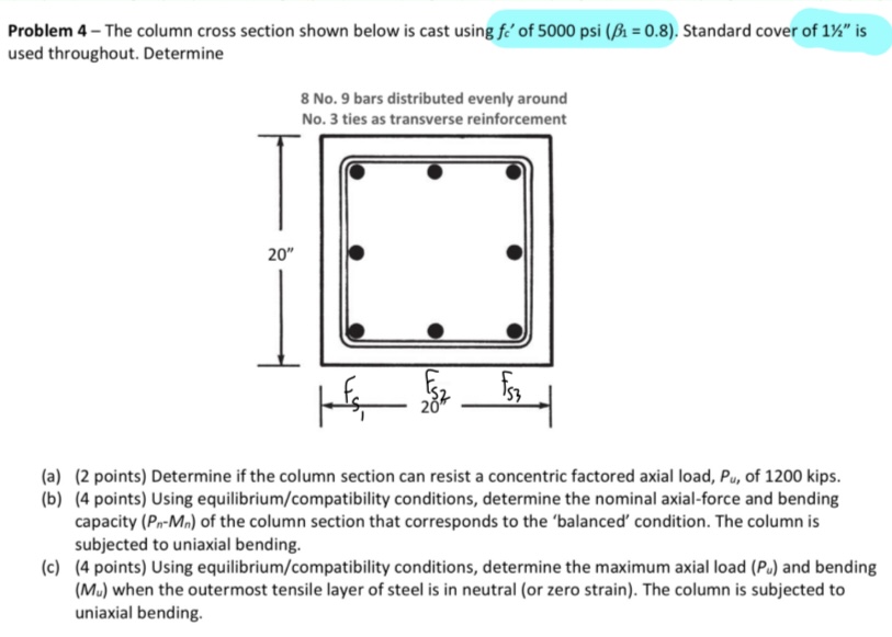 The column cross section shown below is cast