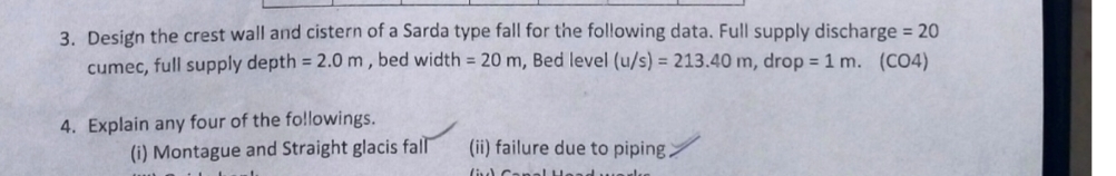 Design the crest wall and cistern of a Sarda type