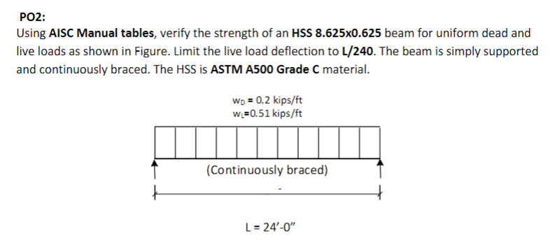 PO 2 : Using AISC Manual tables, verify the