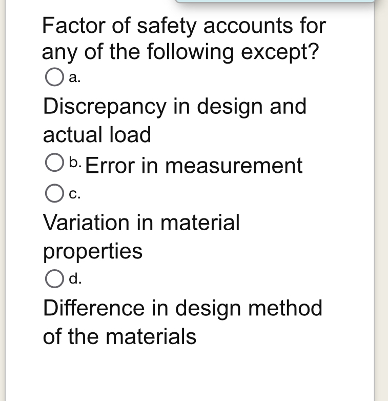 Factor of safety accounts for any of the