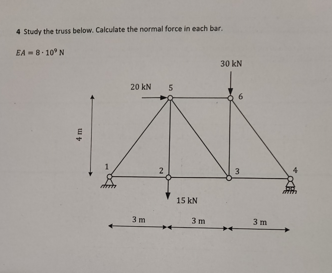 4 Study the truss below. Calculate the normal