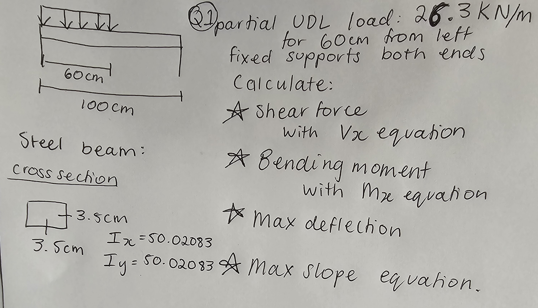 ( Q 1 ) For a partial, UDL load: 2 6 . 3 k N m