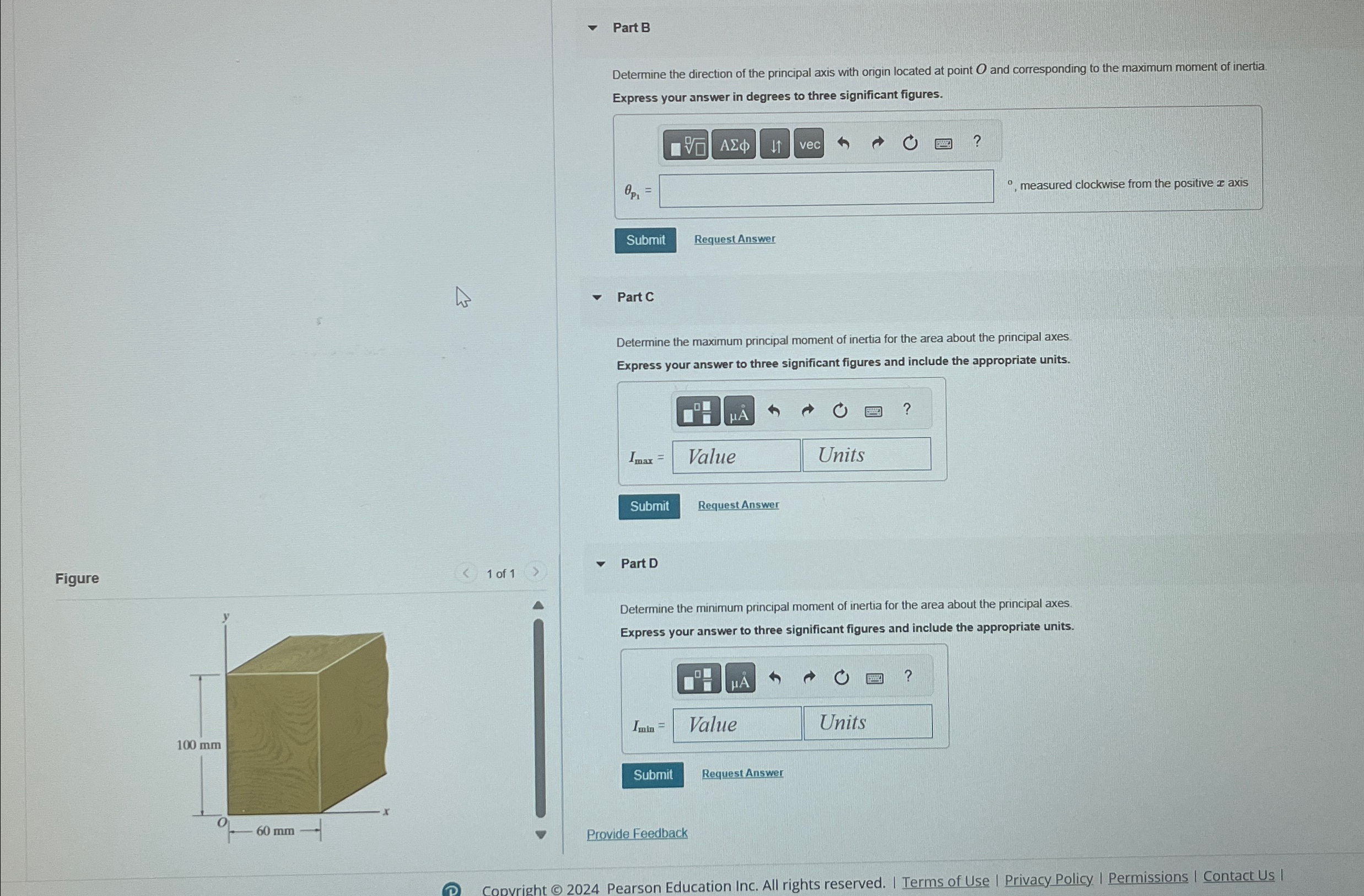 Part B Determine the direction of the principal