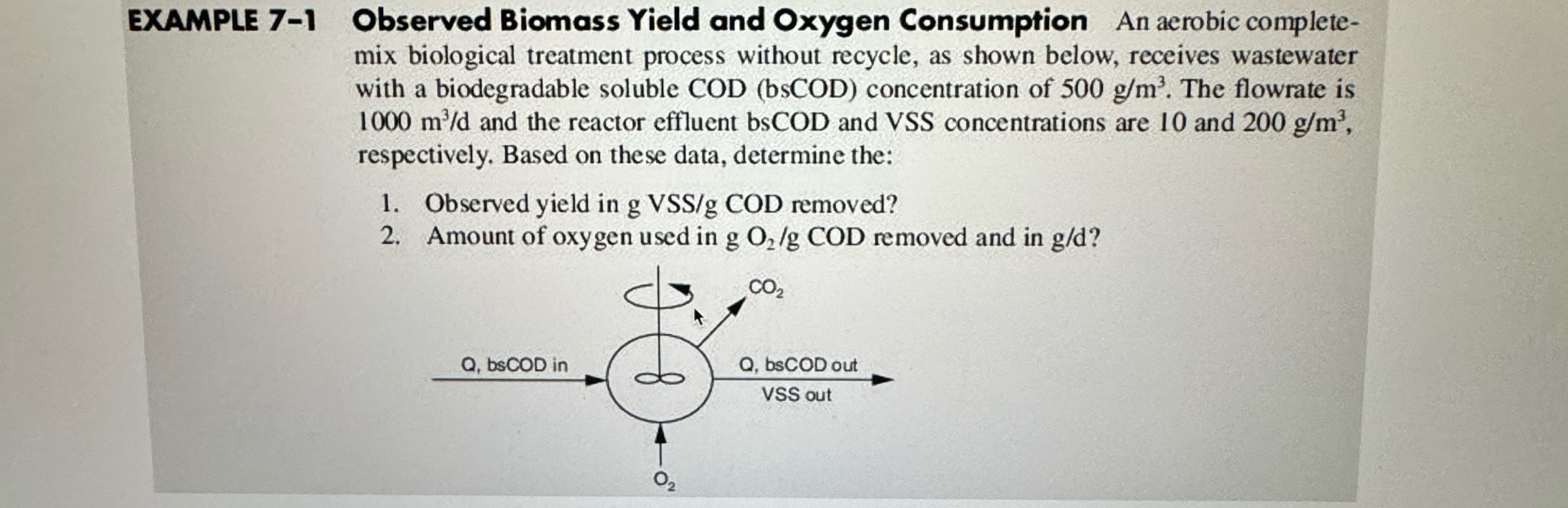 EXAMPLE 7 - 1 Observed Biomass Yield and Oxygen