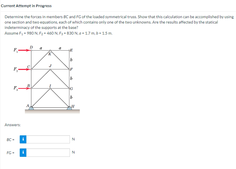 Current Attempt in Progress Determine the forces