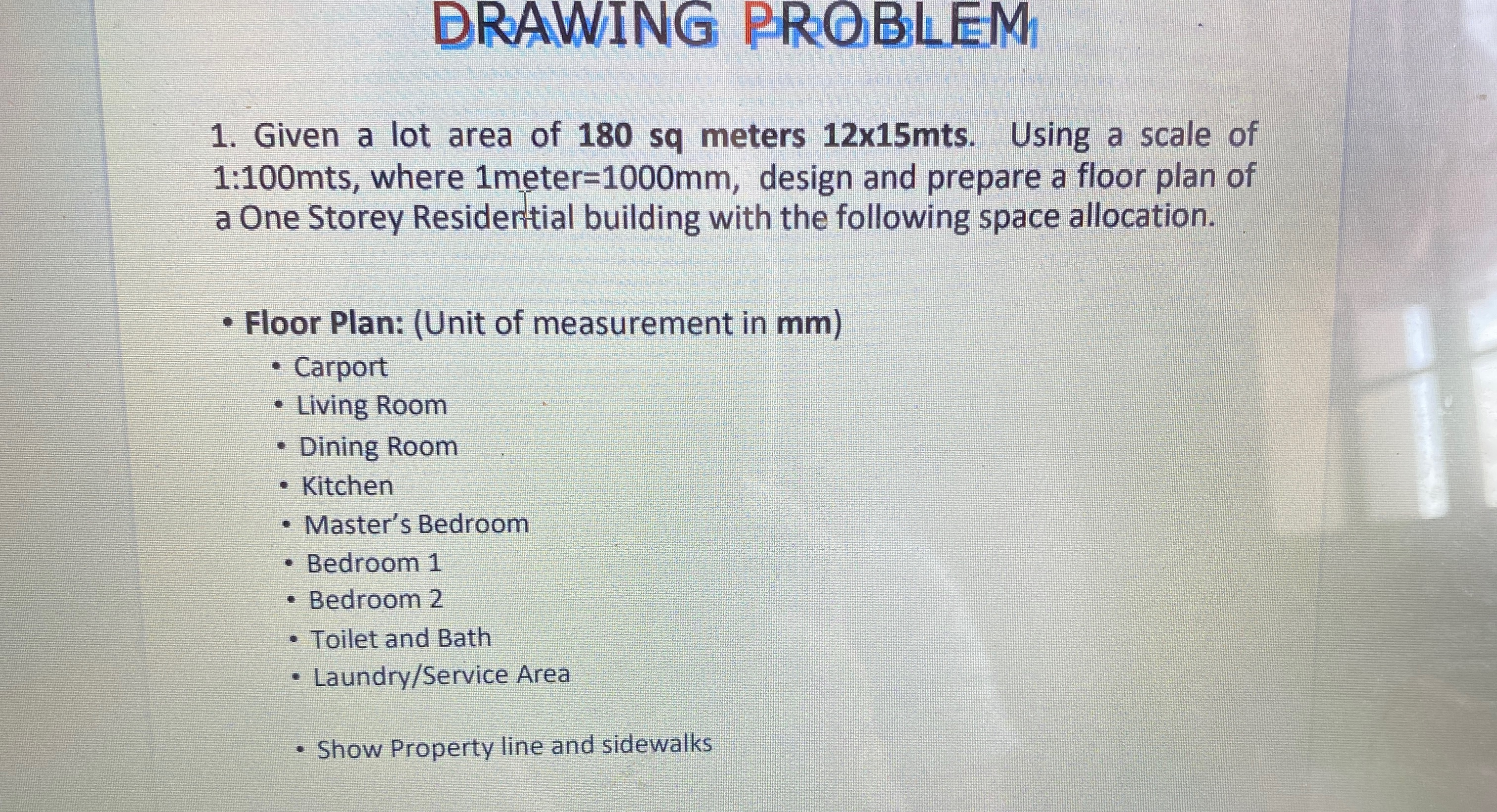 Given a lot area of 1 8 0 s q meters 1 2 1 5 m t