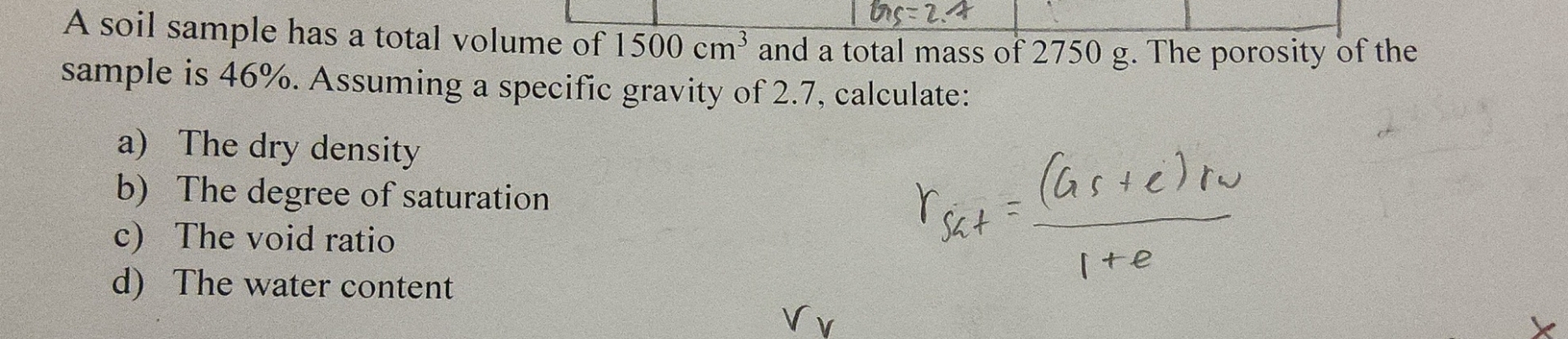 A soil sample has a total volume of 1 5 0 0 c m 3