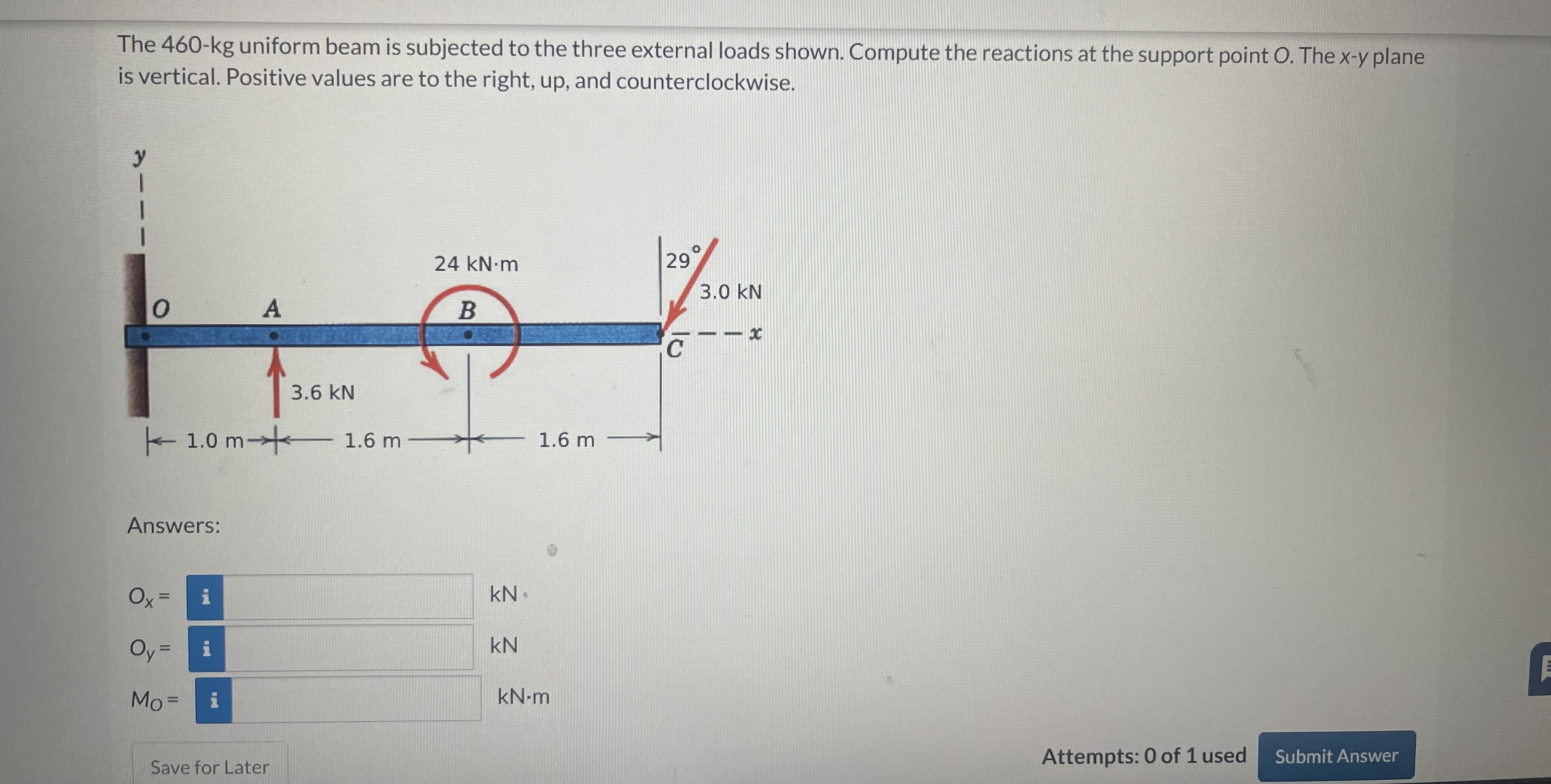 The 4 6 0 - k g uniform beam is subjected to the