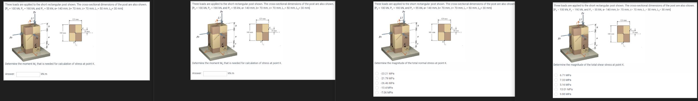 Three loads are applied to the short rectangular