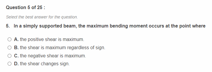 Question 5 of 2 5 : Select the best answer for