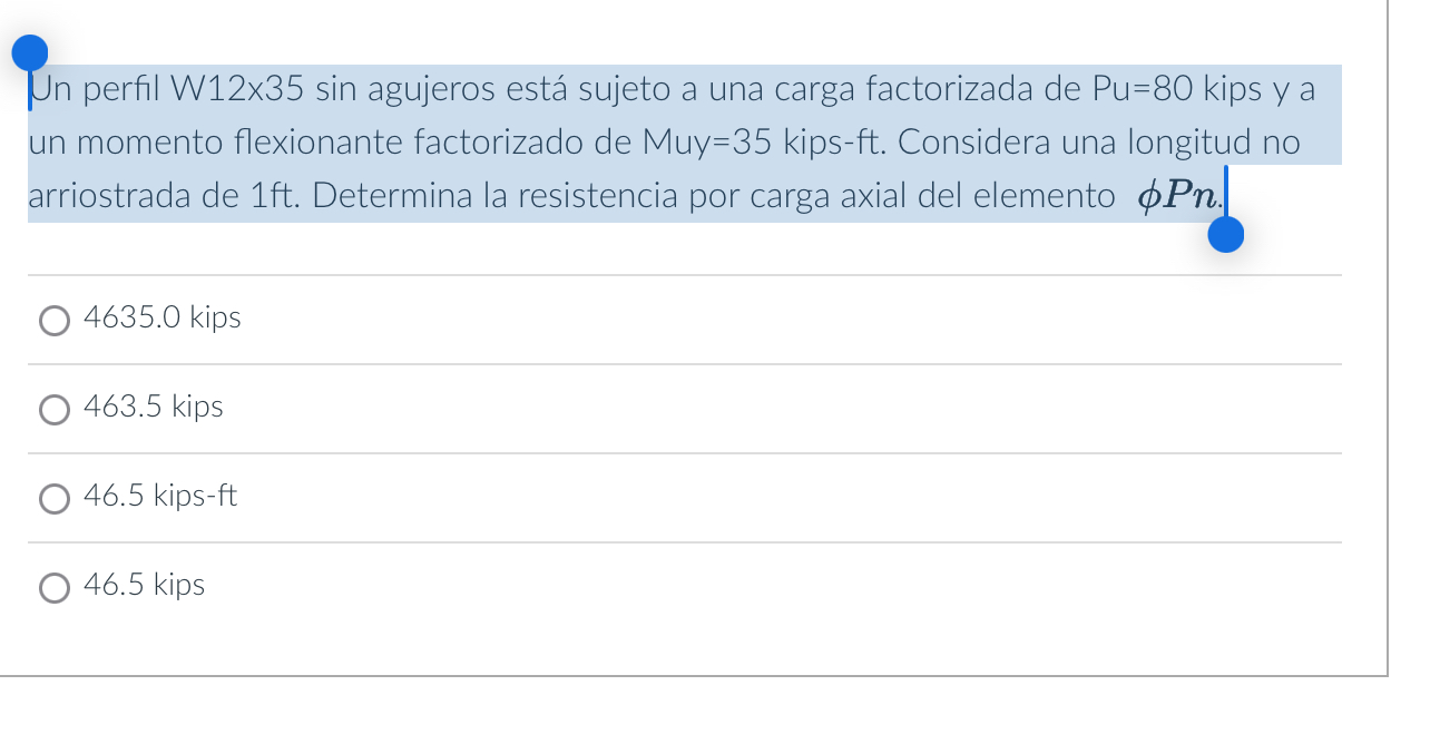 Un perfil W 1 2 \ times 3 5 sin agujeros est