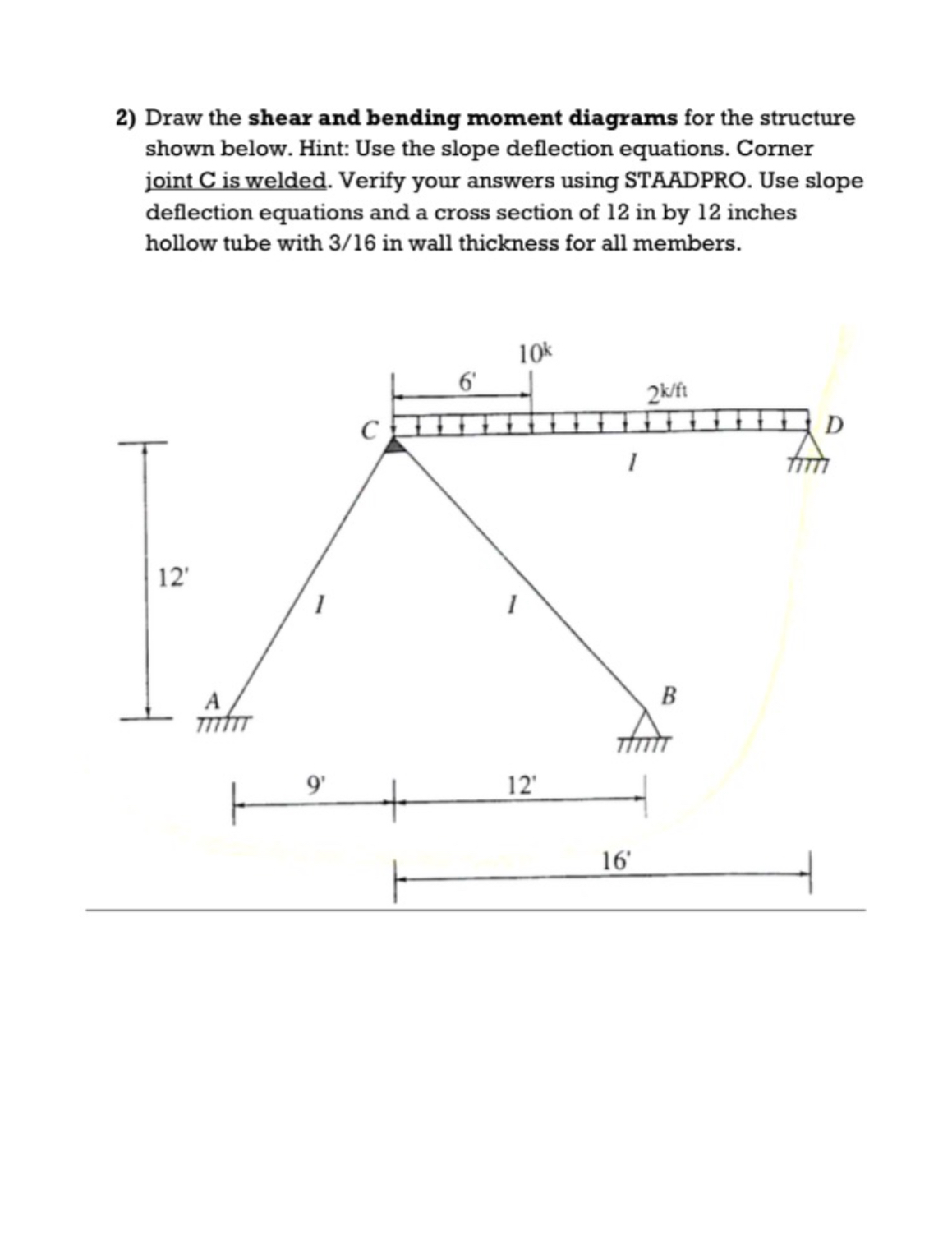 Draw the shear and bending moment diagrams for