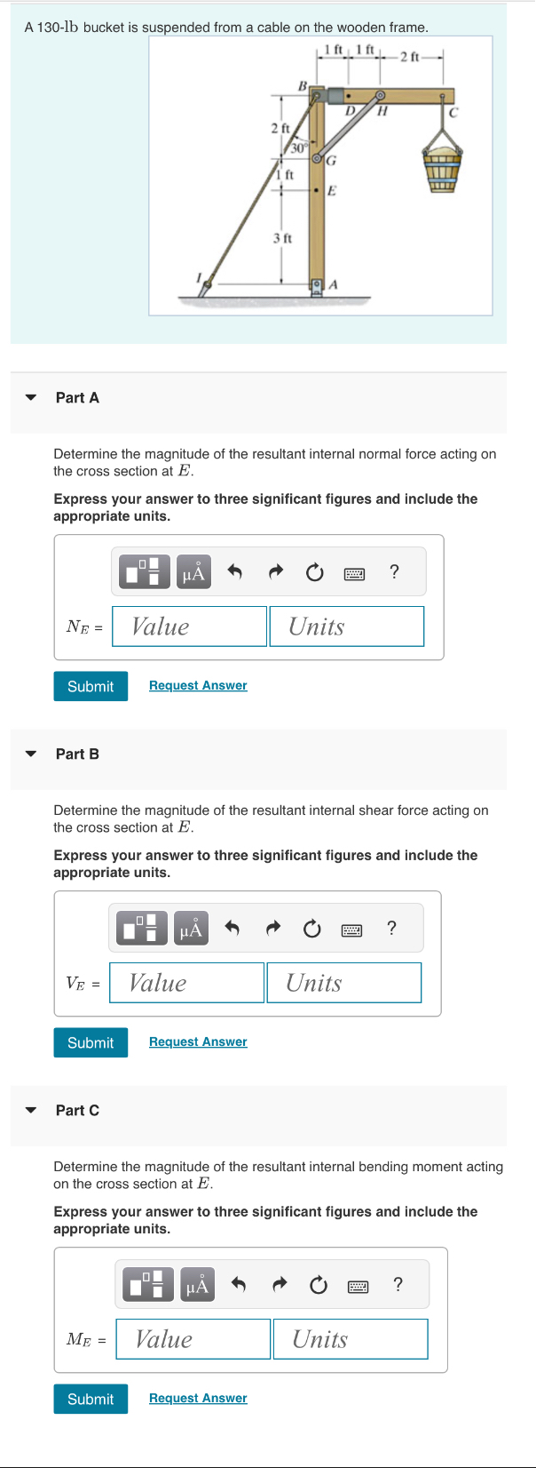 A 1 3 0 - lb bucket is susDended from a cable on