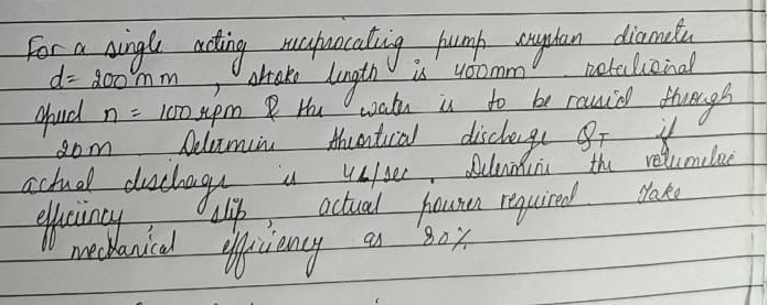 For a single acting rucuprocating pump crystan