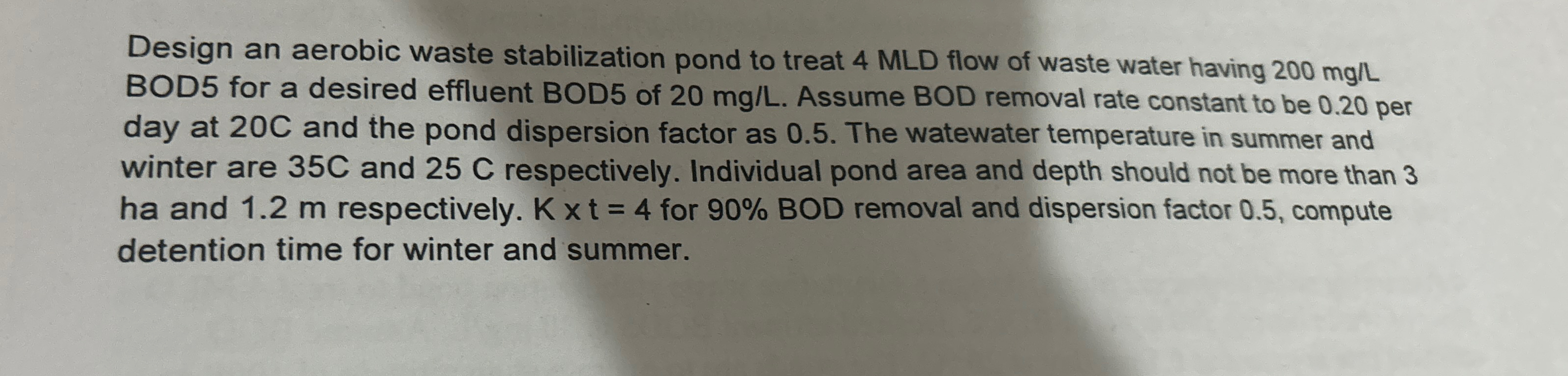 Design an aerobic waste stabilization pond to