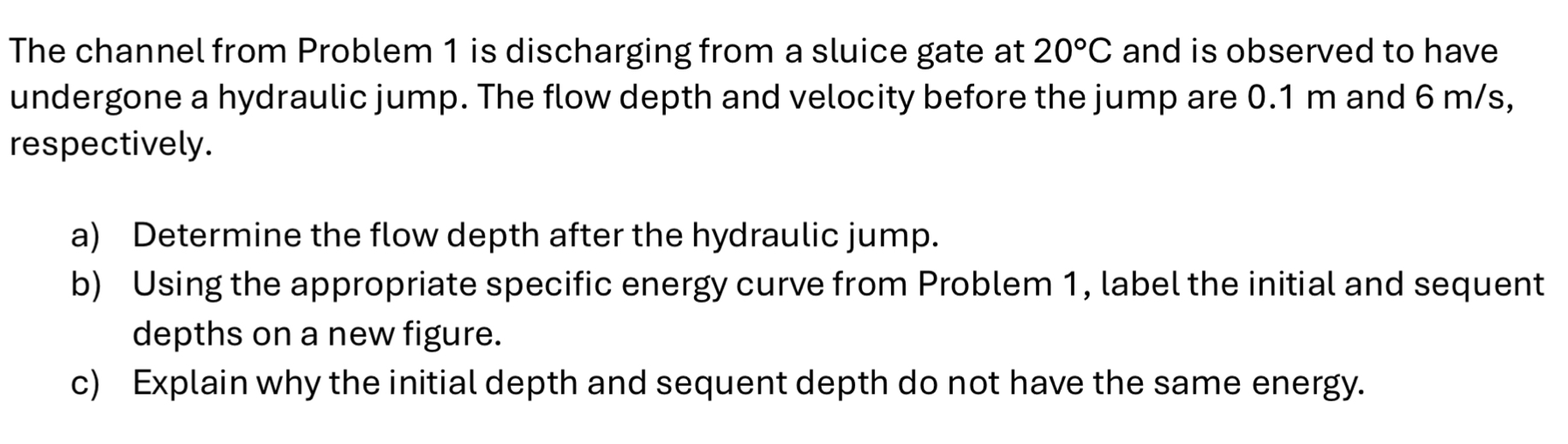 The channel from Problem 1 is discharging from a