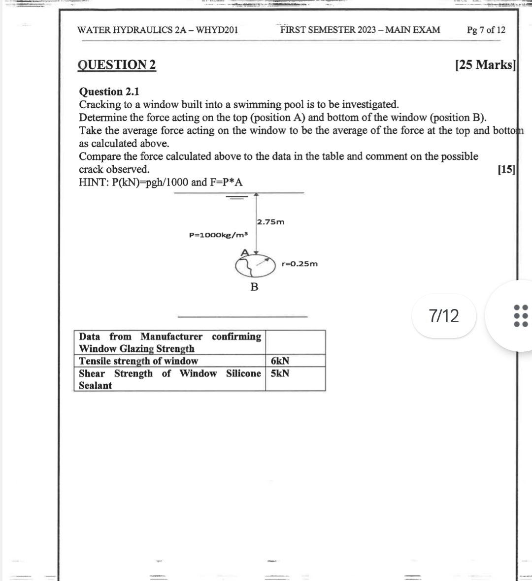 WATER HYDRAULICS 2 A - WHYD 2 0 1 FIRST SEMESTER