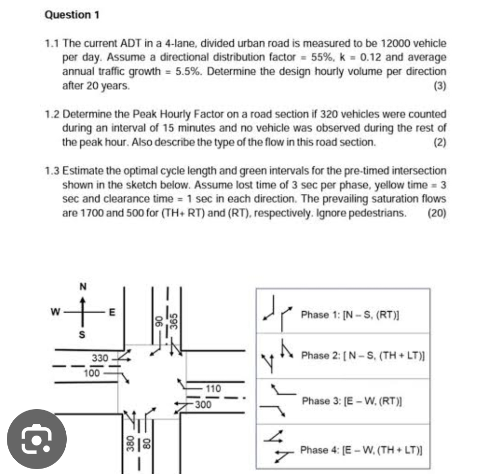 Question 1 1 . 1 The current ADT in a 4 - lane,