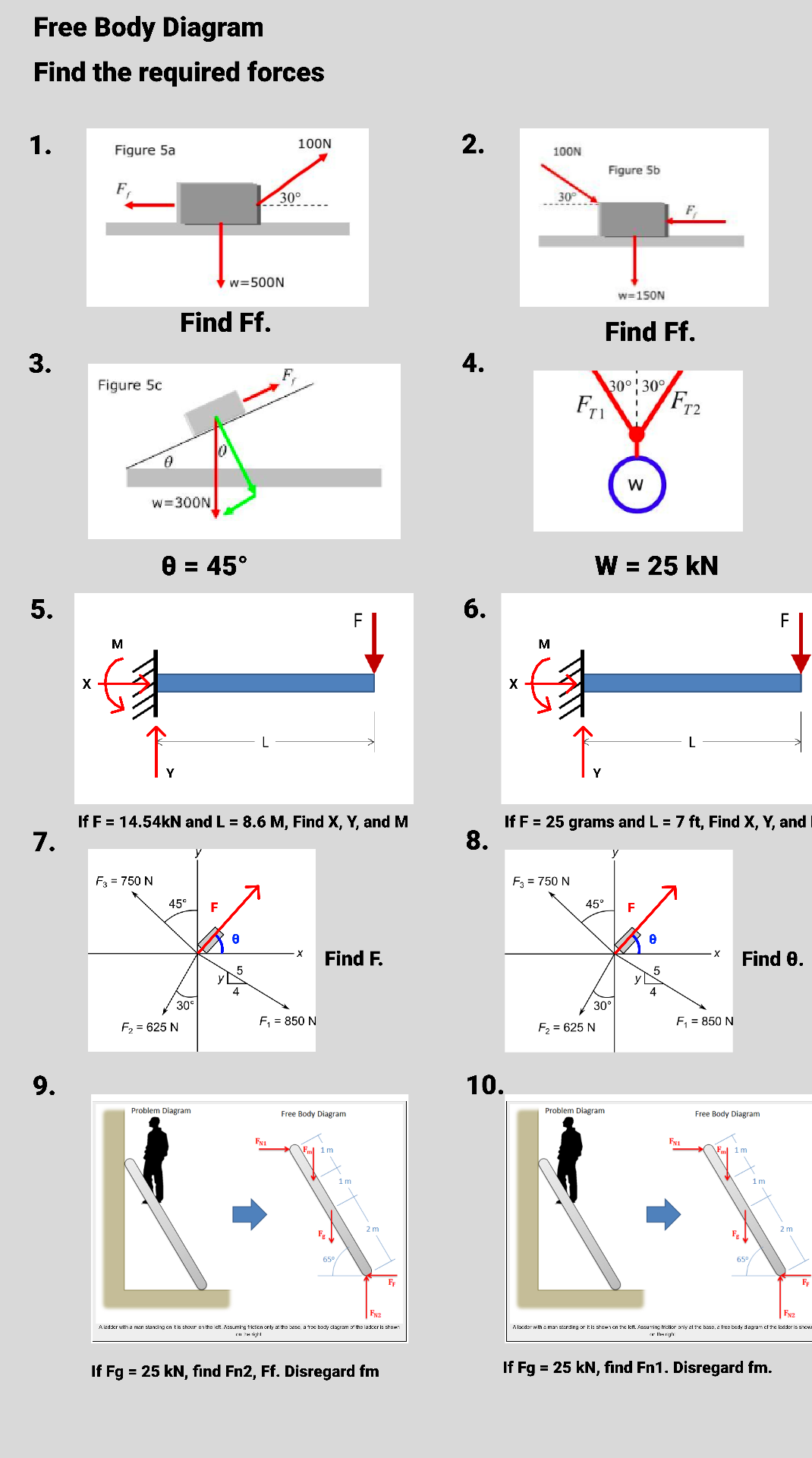 Free Body Diagram Find the required forces 1 .