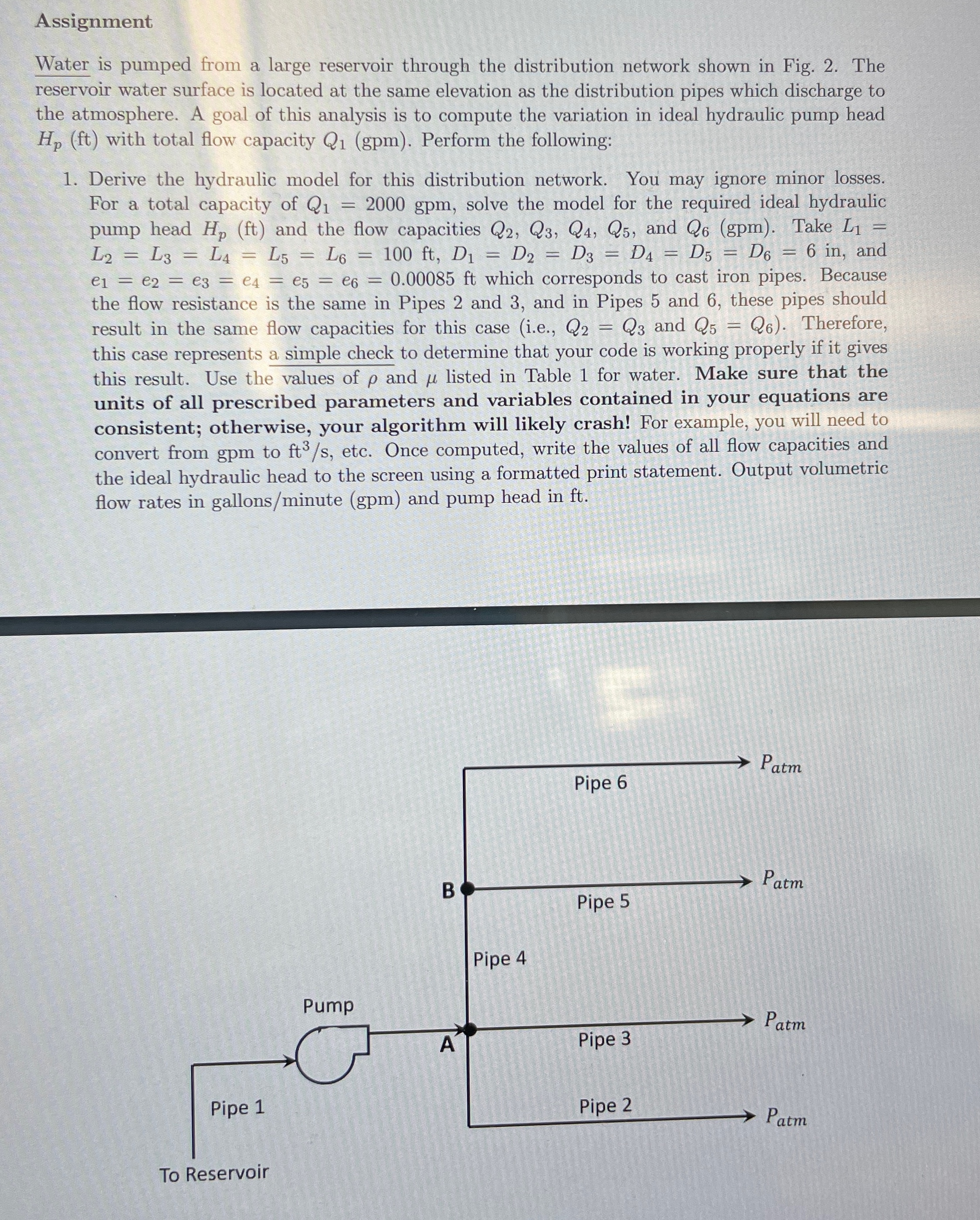 Assignment Water is pumped from a large reservoir