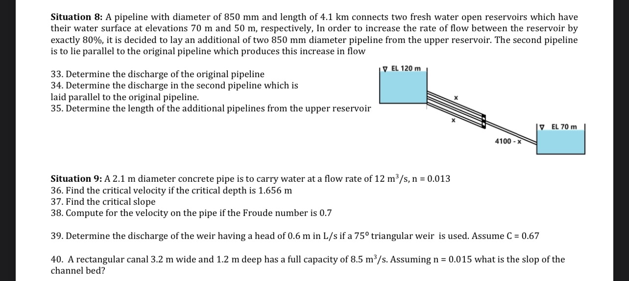Situation 8 : A pipeline with diameter of 8 5 0 m