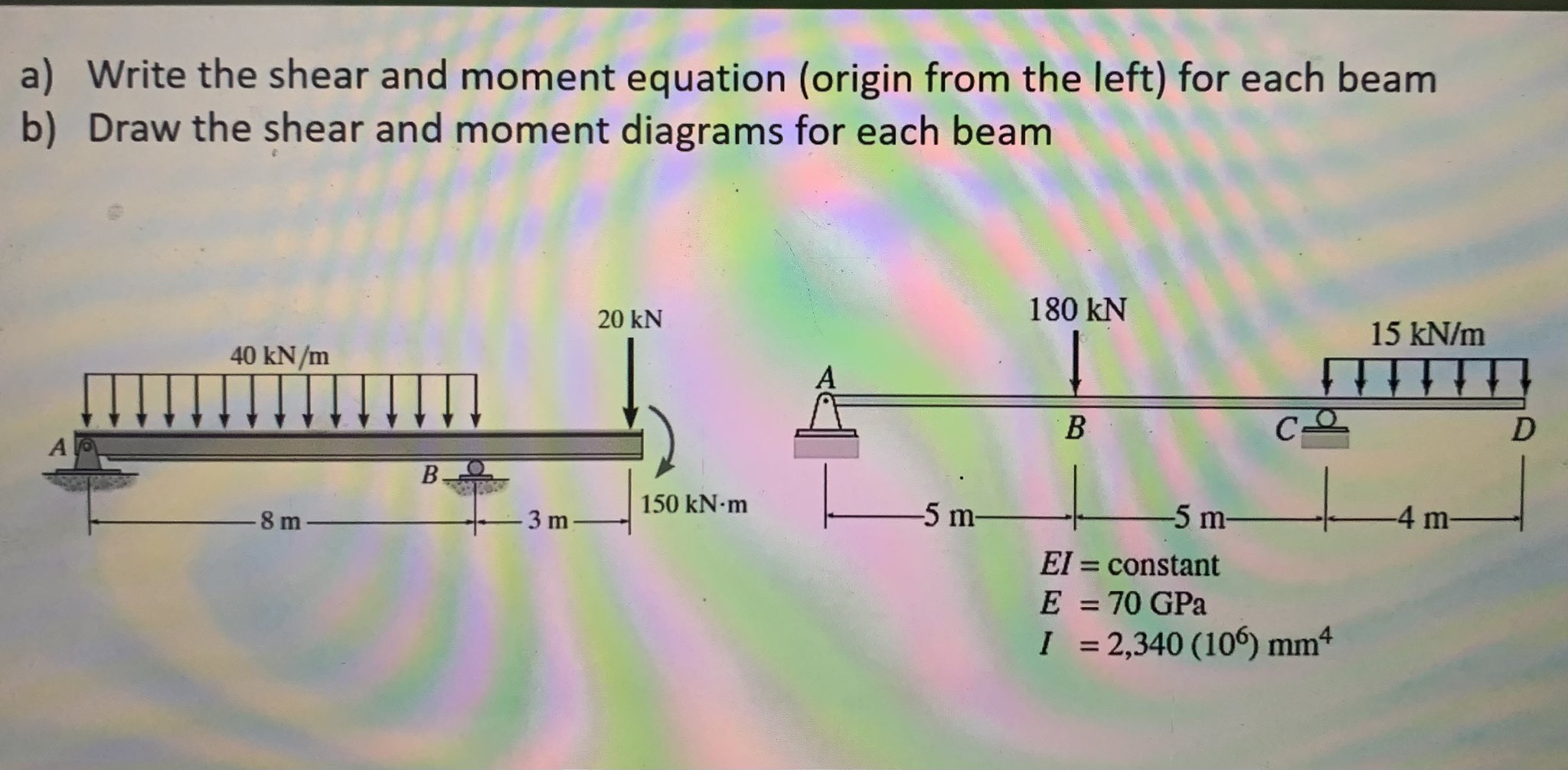 a ) Write the shear and moment equation ( origin