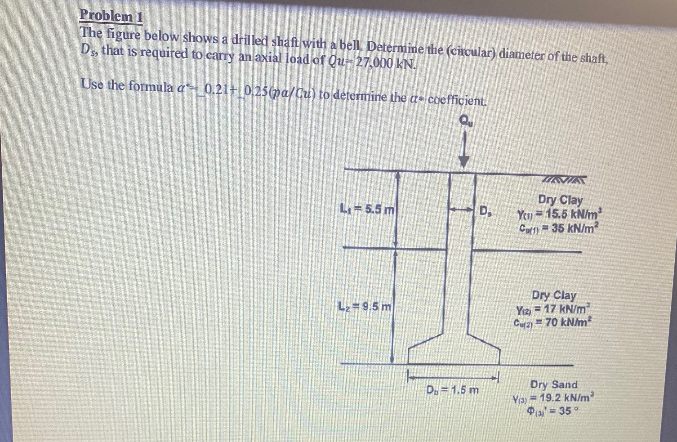 Problem 1 The figure below shows a drilled shaft