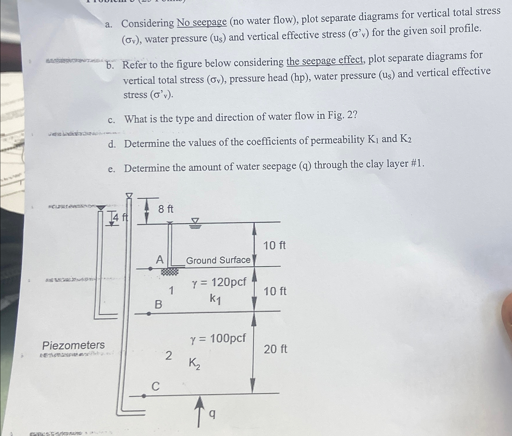 a . Considering No seepage ( no water flow ) ,