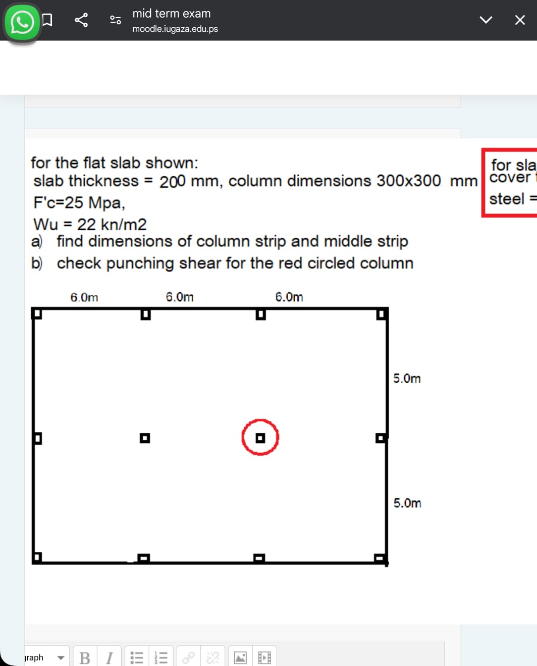 for the flat slab shown: slab thickness = 2 0 0 m
