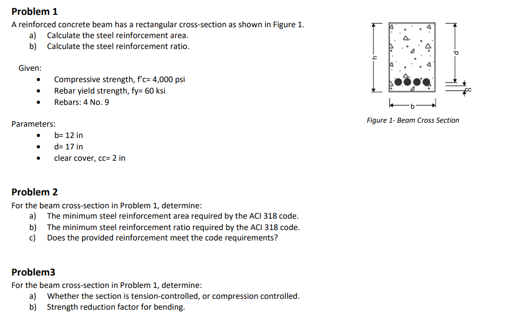 Problem 1 A reinforced concrete beam has a